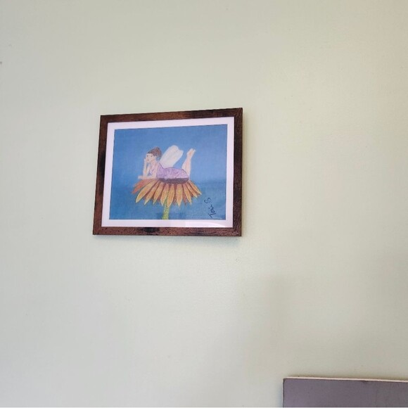 Hand Crafted Fairy On A Flower Colored Pencil Drawing Framed 9x11" - Picture 7 of 14